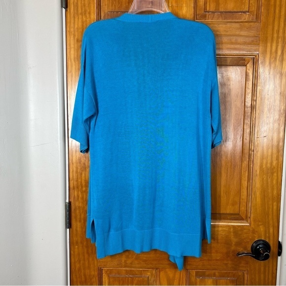 Blue Silk Blend Open Front Long Line Spring Cardigan Women's Size Large - Picture 8 of 9